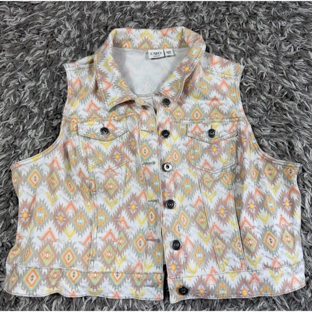 Cato Woman Aztec Print Denim Vest Plus Size 22/24W Southwestern Button Up Boho
